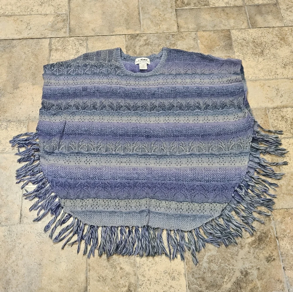 Back In The Saddle Ombre Sweater Fringe Poncho Size Missy